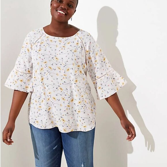 Ann Taylor Tops - Loft Floral Perforated Lacy Mixed Media Top